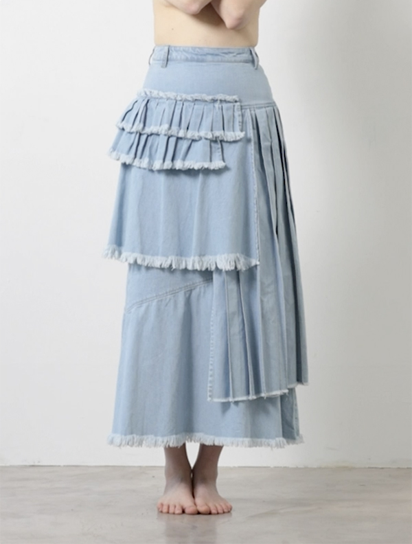 UN3D. JAPAN DENIM TIERED PLEATS LONG SK-connectedremag.com