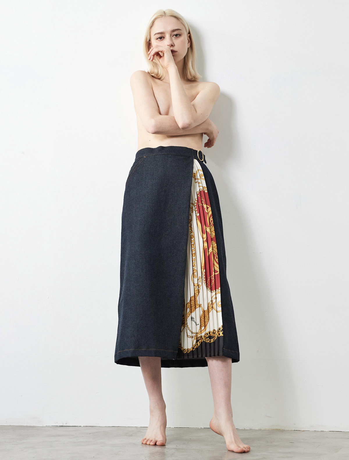 SIDE SCARF PRINTED LONG FLARE SKIRT