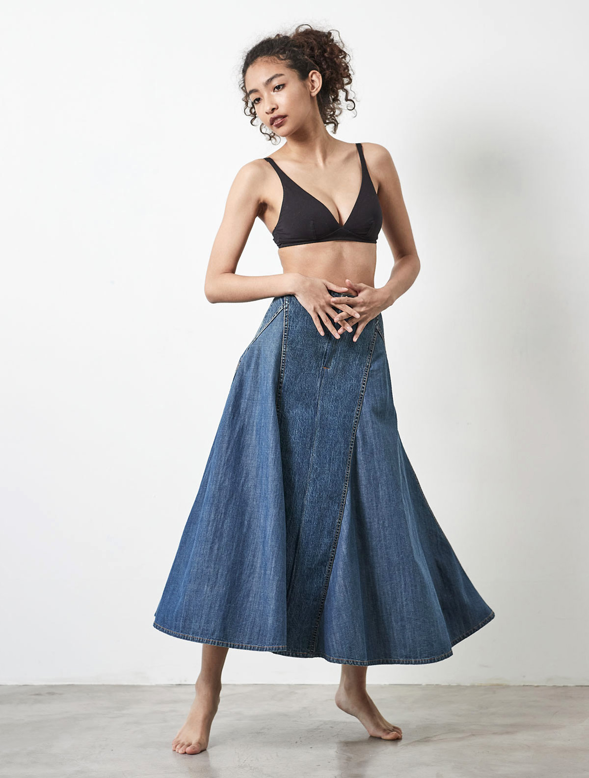 TWIN DENIM FLARE SKIRT