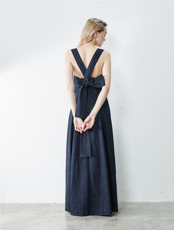 【Lachement】JAPAN DENIM バックコンシャスフレアワンピース