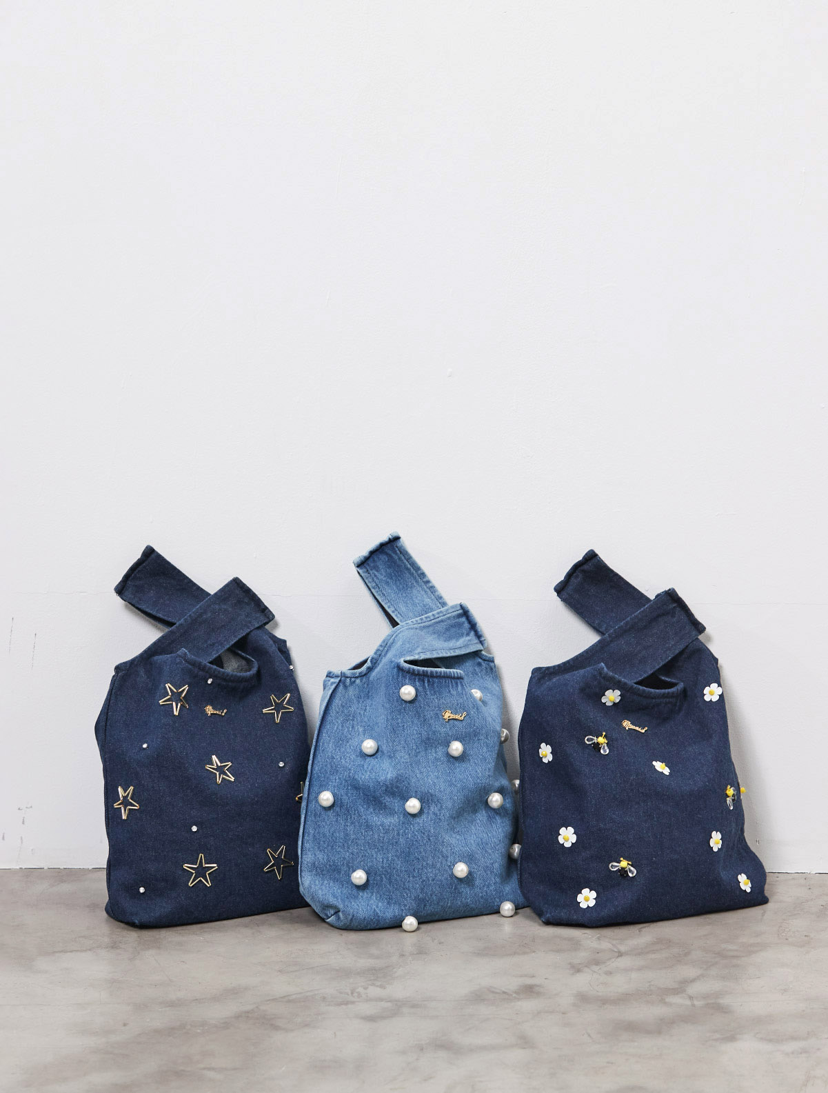 DENIM FABRIC BAG<br>STAR BIJOU / PEARL BIJOU / FLOWER BIJOU