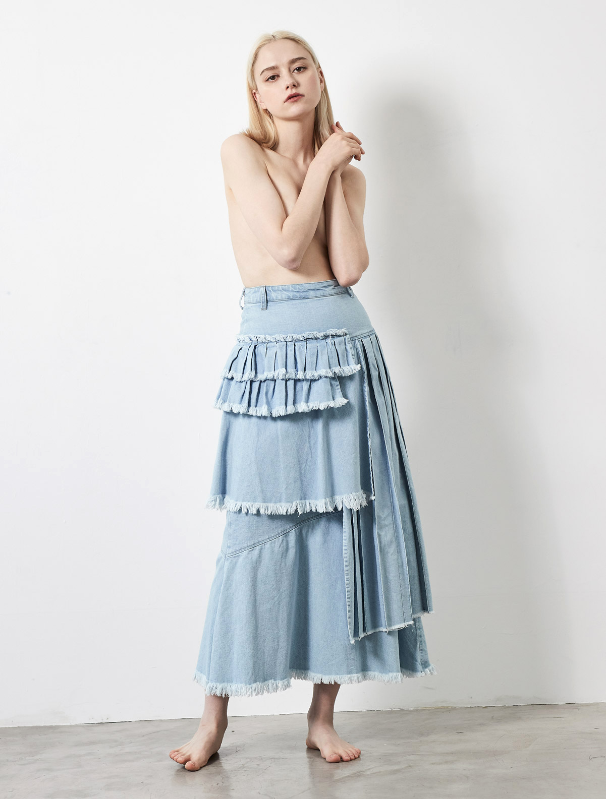 TIERED PLEATS LONG SKIRT | 日本発こだわりを極めた デニムブランド 