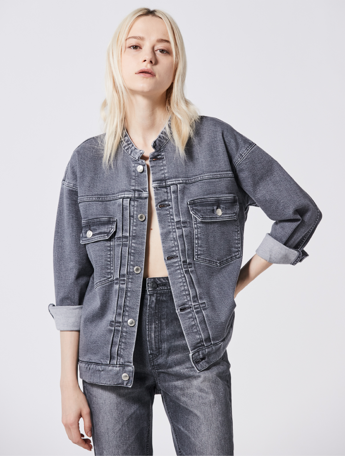 CREW NECK DENIM JACKET